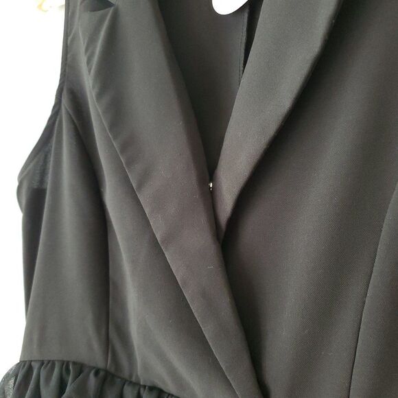 TCEC Black Sleeveless V Neck Layered Tulle Mini Dress Womens Large - Picture 4 of 8